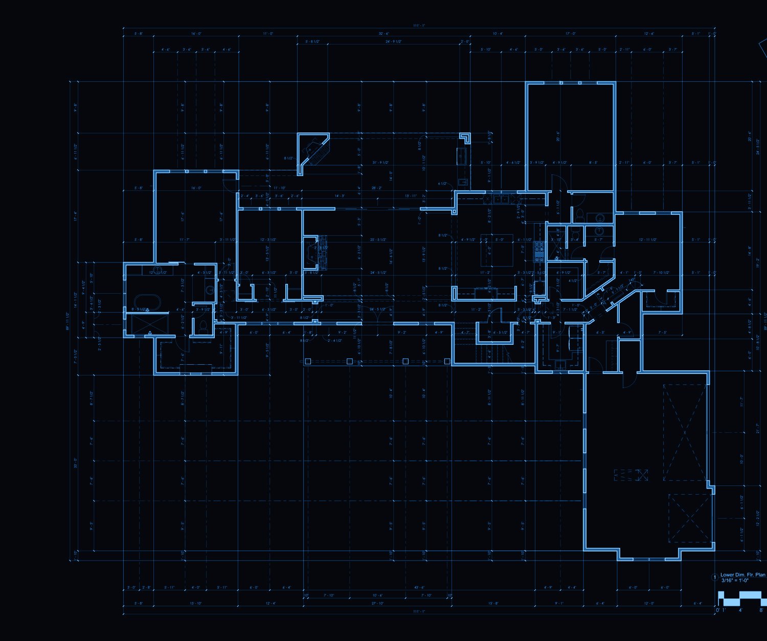 Dimensioned lower floor plan