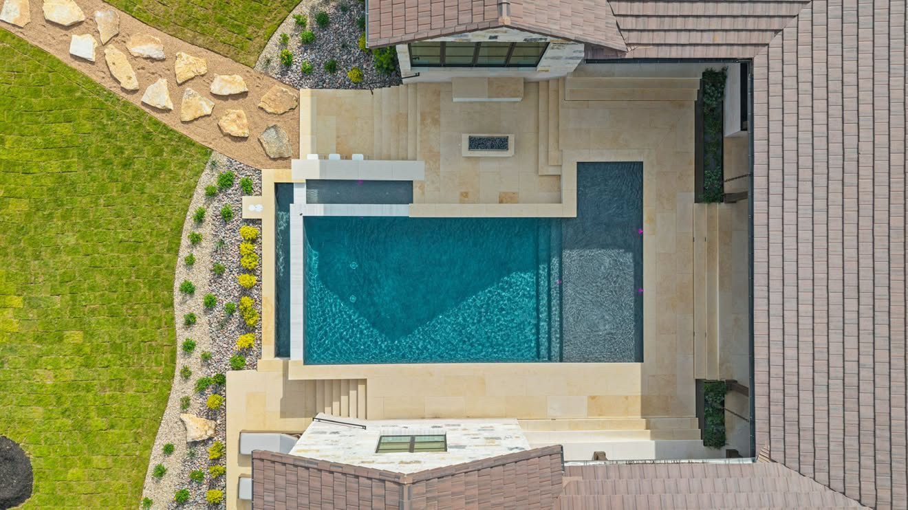 Overhead view of pool and spa